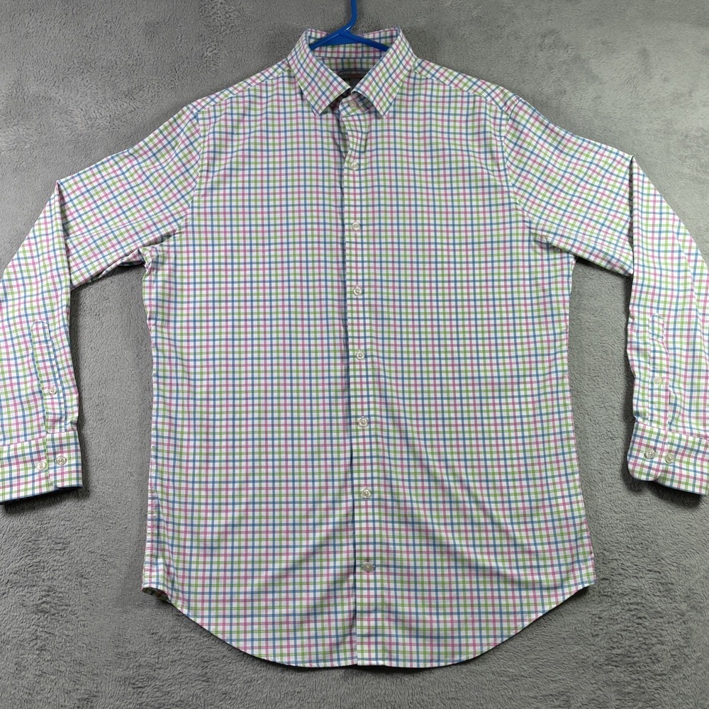 Peter Millar Shirt Men Large Wicking Long Sleeve Colorful Nylon Stretch Button